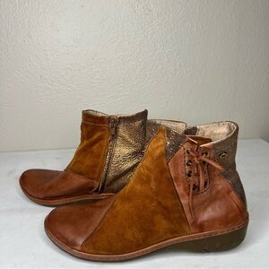 Dkode boho brown leather suede lace up ankle boots